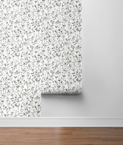 product image for Wildflowers Charcoal & Bluestone Peel-and-Stick Wallpaper by NextWall 69