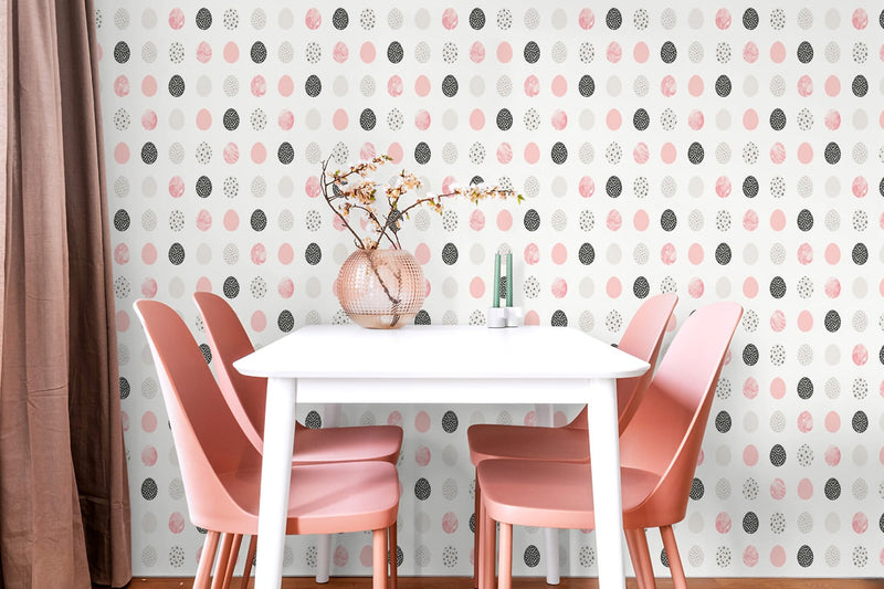 media image for Mod Eggs Pink & Black Peel-and-Stick Wallpaper by NextWall 278