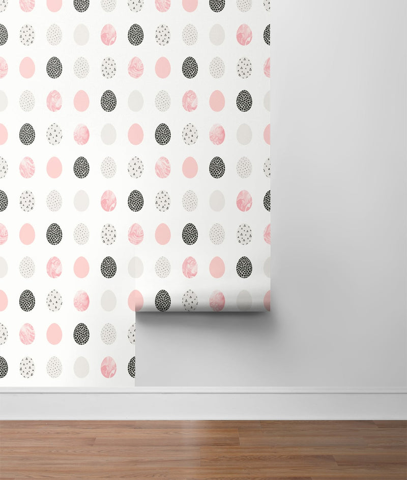media image for Mod Eggs Pink & Black Peel-and-Stick Wallpaper by NextWall 248