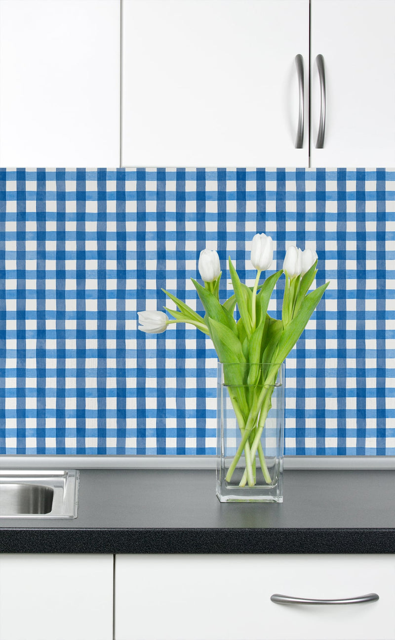 media image for Spring Plaid Cobalt Peel-and-Stick Wallpaper by NextWall 282