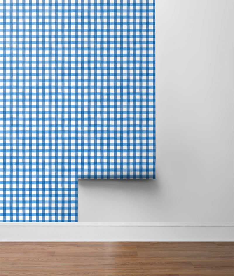 media image for Spring Plaid Cobalt Peel-and-Stick Wallpaper by NextWall 222
