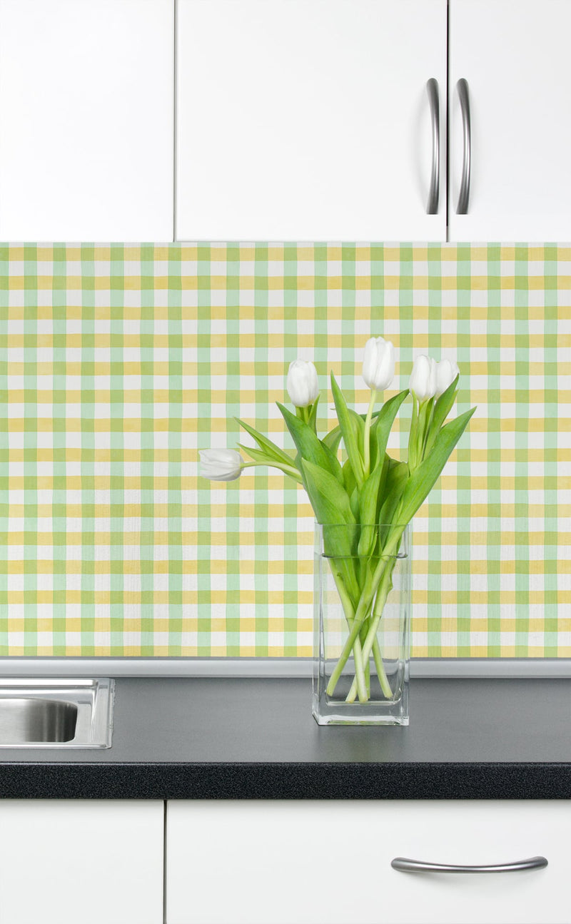 media image for Spring Plaid Lemon Lime Peel-and-Stick Wallpaper by NextWall 224