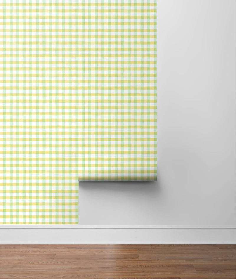 media image for Spring Plaid Lemon Lime Peel-and-Stick Wallpaper by NextWall 271