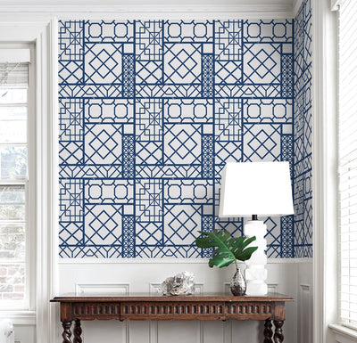product image for Garden Trellis Navy Blue Peel-and-Stick Wallpaper by NextWall 96