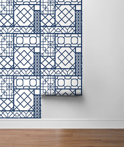 product image for Garden Trellis Navy Blue Peel-and-Stick Wallpaper by NextWall 37