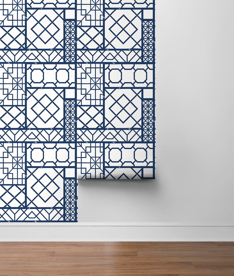 media image for Garden Trellis Navy Blue Peel-and-Stick Wallpaper by NextWall 233
