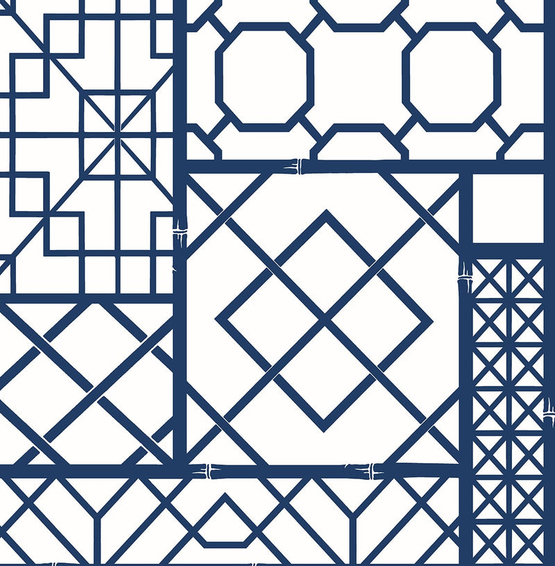 media image for Garden Trellis Navy Blue Peel-and-Stick Wallpaper by NextWall 234