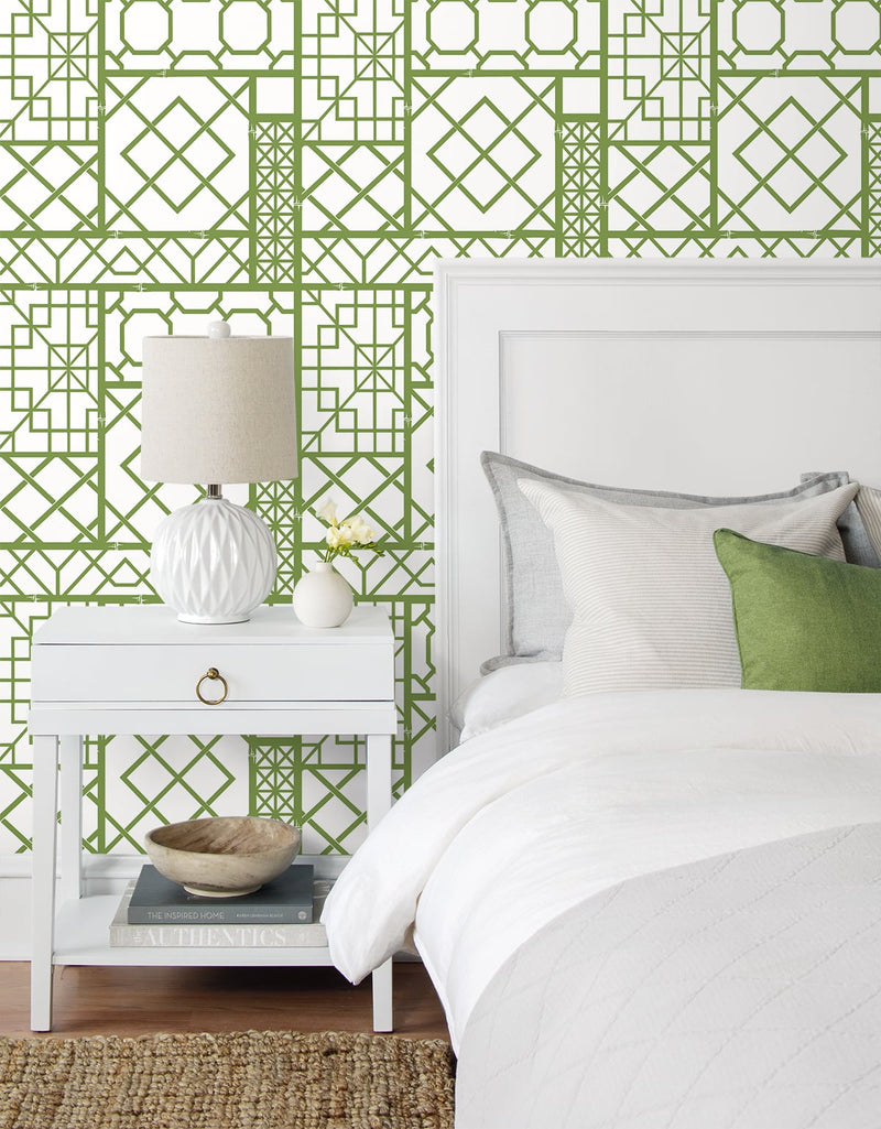 media image for Garden Trellis Spring Green Peel-and-Stick Wallpaper by NextWall 231