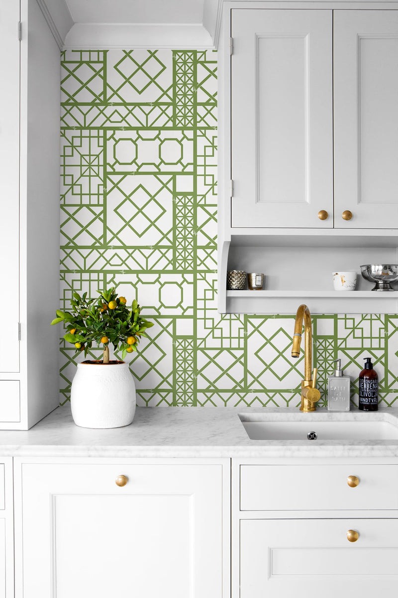 media image for Garden Trellis Spring Green Peel-and-Stick Wallpaper by NextWall 218