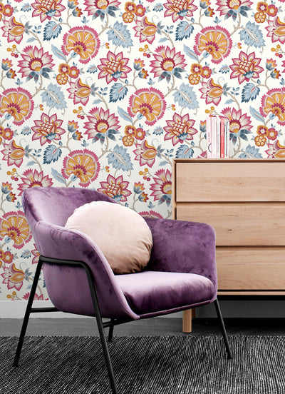 product image for Jacobean Blossom Floral Fandango Pink & Bluebird Peel-and-Stick Wallpaper by NextWall 73