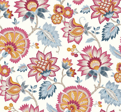 product image of Jacobean Blossom Floral Fandango Pink & Bluebird Peel-and-Stick Wallpaper by NextWall 588