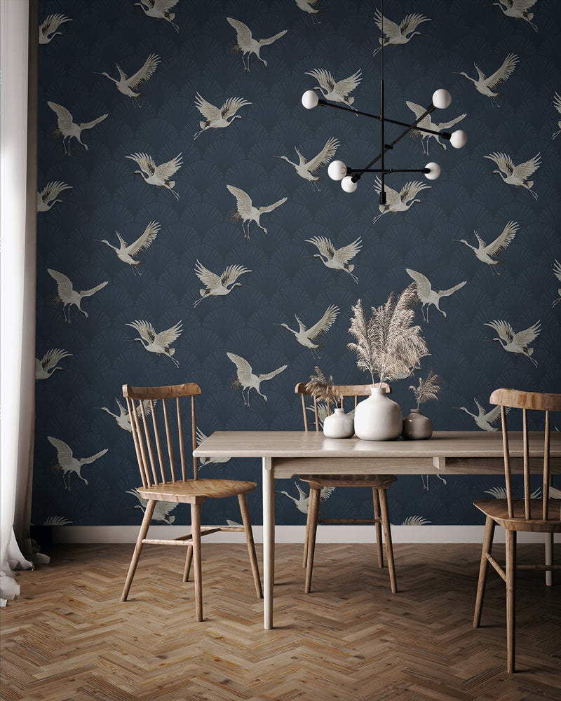 Shop Cranes Denim Blue PeelandStick Wallpaper Burke Decor