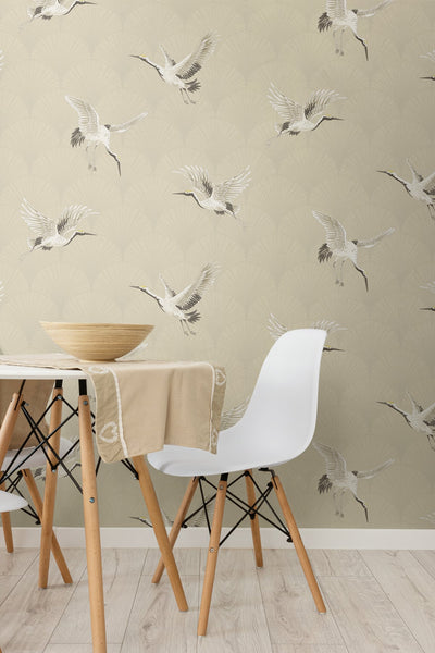 product image for Cranes Alba Beige Peel-and-Stick Wallpaper by NextWall 39