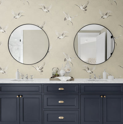 product image for Cranes Alba Beige Peel-and-Stick Wallpaper by NextWall 3