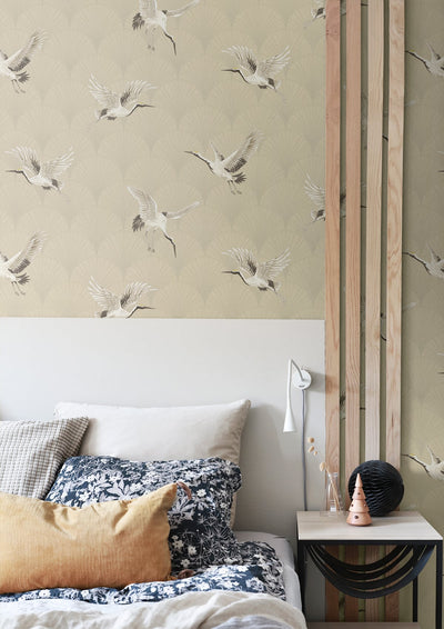 product image for Cranes Alba Beige Peel-and-Stick Wallpaper by NextWall 73