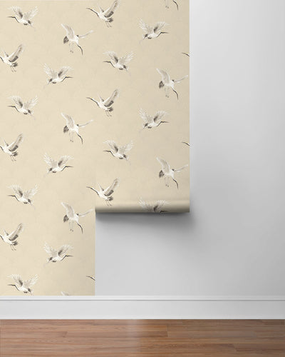 product image for Cranes Alba Beige Peel-and-Stick Wallpaper by NextWall 27