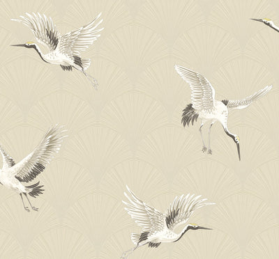 product image for Cranes Alba Beige Peel-and-Stick Wallpaper by NextWall 70