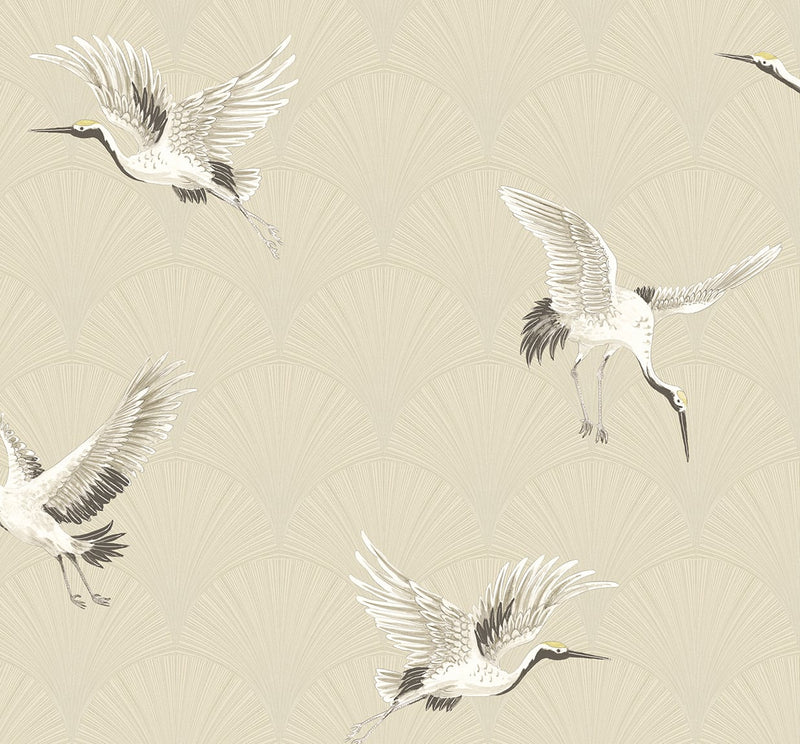 media image for Cranes Alba Beige Peel-and-Stick Wallpaper by NextWall 24