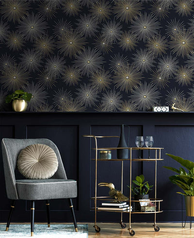 product image for Starburst Geo Midnight & Gold Peel-and-Stick Wallpaper by NextWall 73