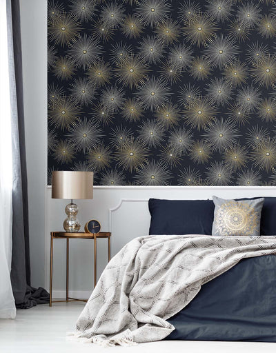 product image for Starburst Geo Midnight & Gold Peel-and-Stick Wallpaper by NextWall 16