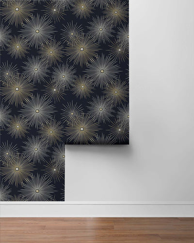 product image for Starburst Geo Midnight & Gold Peel-and-Stick Wallpaper by NextWall 69