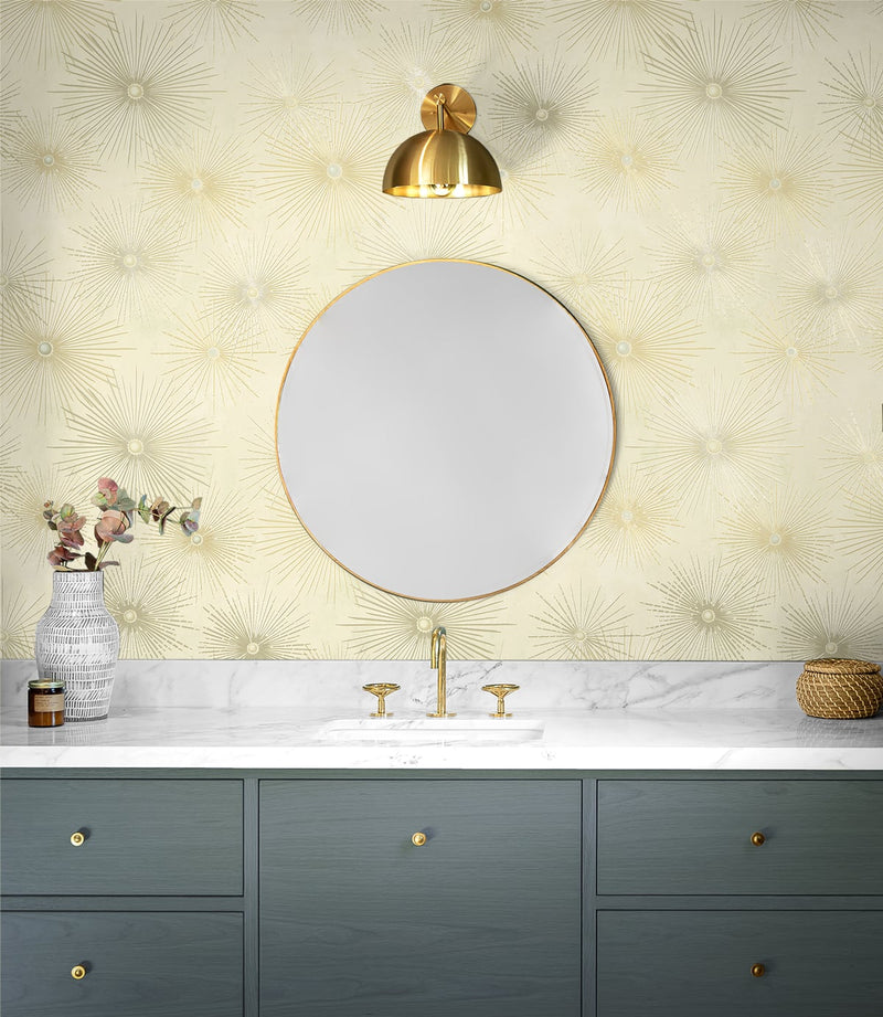 media image for Starburst Geo Ivory & Gold Peel-and-Stick Wallpaper by NextWall 244