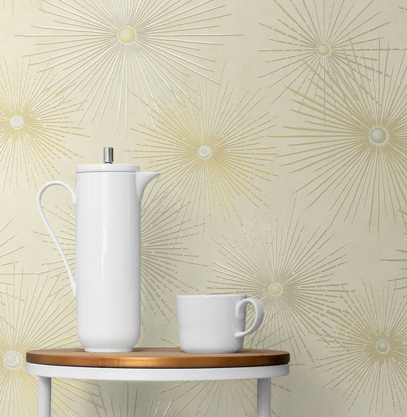 media image for Starburst Geo Ivory & Gold Peel-and-Stick Wallpaper by NextWall 264
