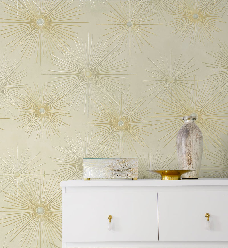 media image for Starburst Geo Ivory & Gold Peel-and-Stick Wallpaper by NextWall 248