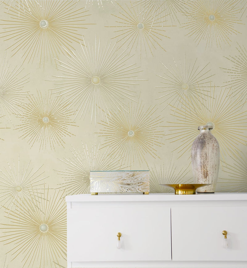 media image for Starburst Geo Ivory & Gold Peel-and-Stick Wallpaper by NextWall 215