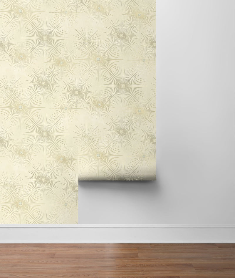 media image for Starburst Geo Ivory & Gold Peel-and-Stick Wallpaper by NextWall 256