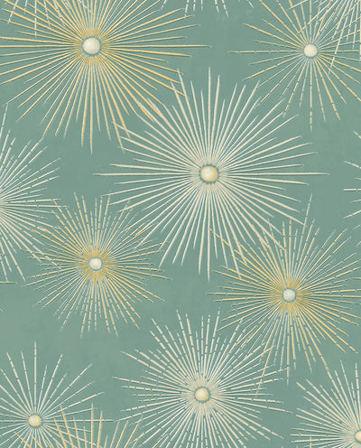 product image of Starburst Geo Teal & Gold Peel-and-Stick Wallpaper by NextWall 583