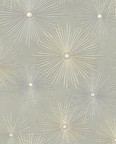 product image of Starburst Geo Silversmoke & Gold Peel-and-Stick Wallpaper by NextWall 571
