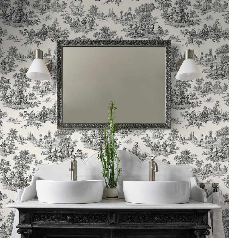 media image for Chateau Toile Inkwell Peel-and-Stick Wallpaper by NextWall 283