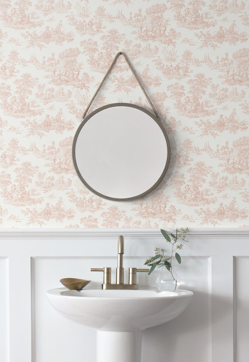 media image for Chateau Toile Blush Peel-and-Stick Wallpaper by NextWall 252
