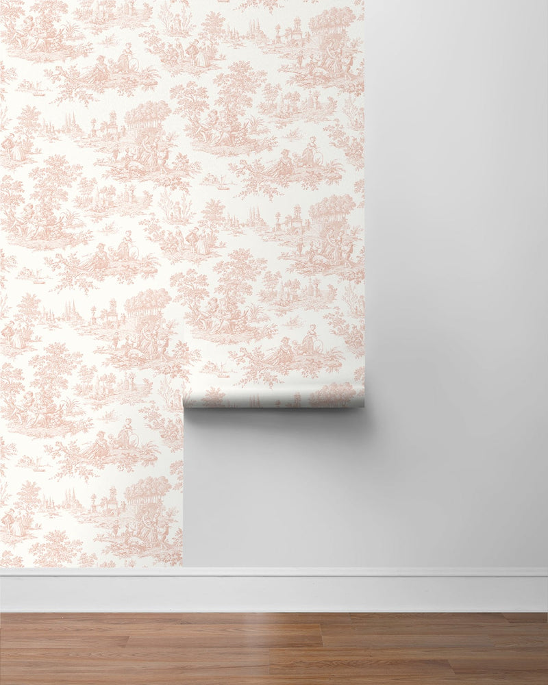 media image for Chateau Toile Blush Peel-and-Stick Wallpaper by NextWall 293