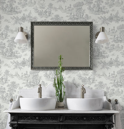 product image for Chateau Toile Peel-and-Stick Wallpaper in Argos Grey 81