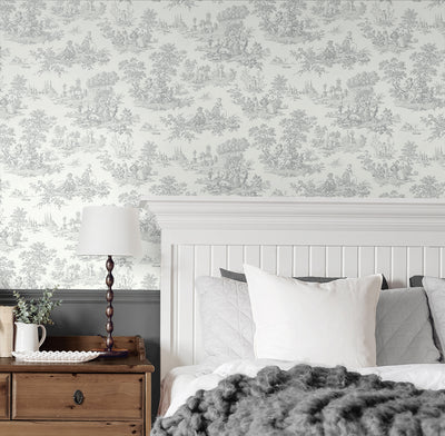 product image for Chateau Toile Peel-and-Stick Wallpaper in Argos Grey 58