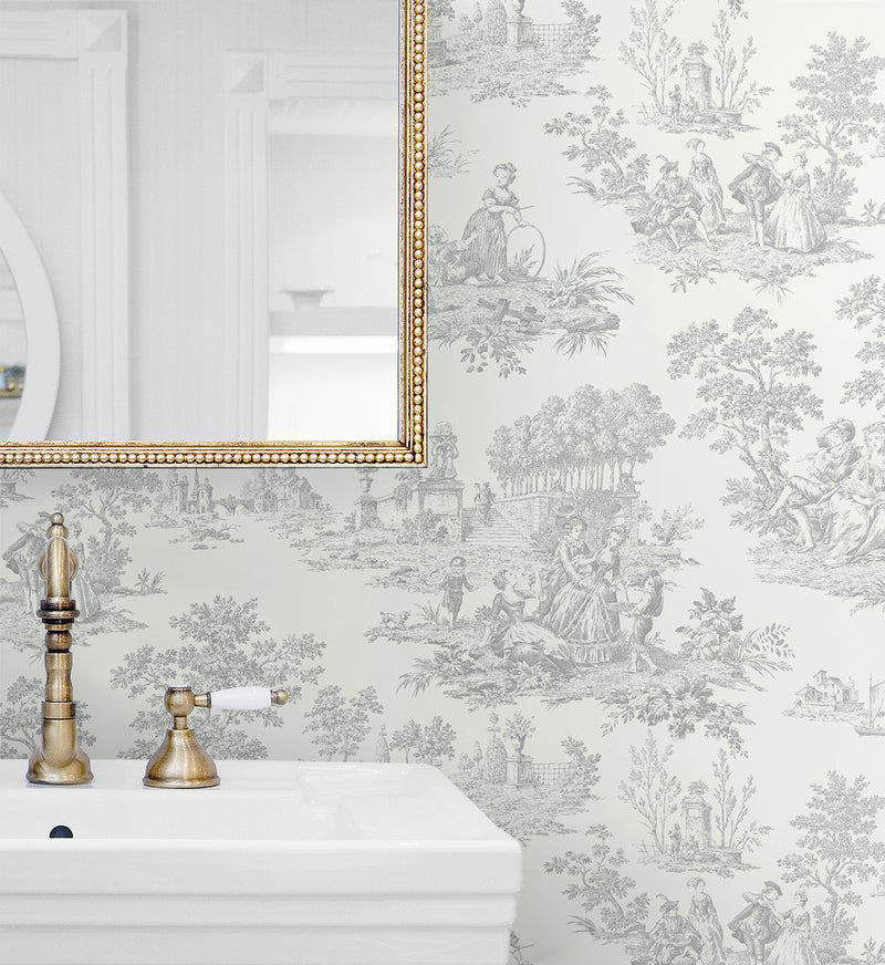 media image for Chateau Toile Peel-and-Stick Wallpaper in Argos Grey 267