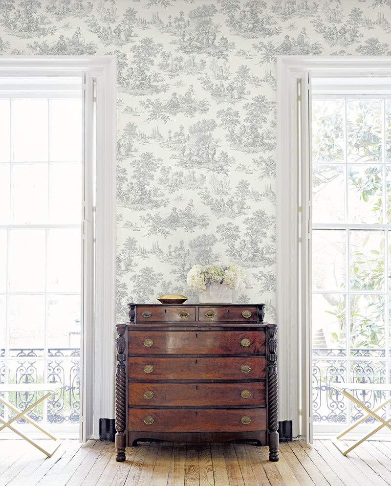 media image for Chateau Toile Peel-and-Stick Wallpaper in Argos Grey 211