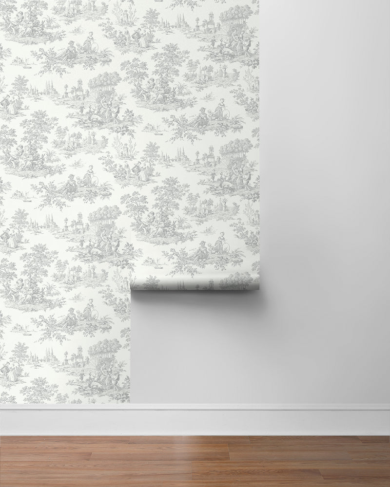 media image for Chateau Toile Peel-and-Stick Wallpaper in Argos Grey 212