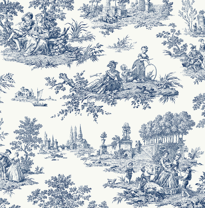 media image for Sample Chateau Toile Peel-and-Stick Wallpaper in Navy Blue 26