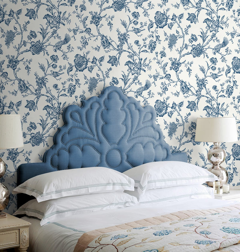 media image for Jasmine Chinoiserie Navy Blue Peel-and-Stick Wallpaper by NextWall 225