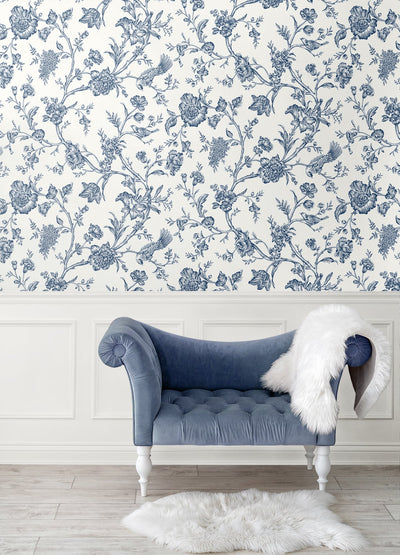 product image for Jasmine Chinoiserie Navy Blue Peel-and-Stick Wallpaper by NextWall 75