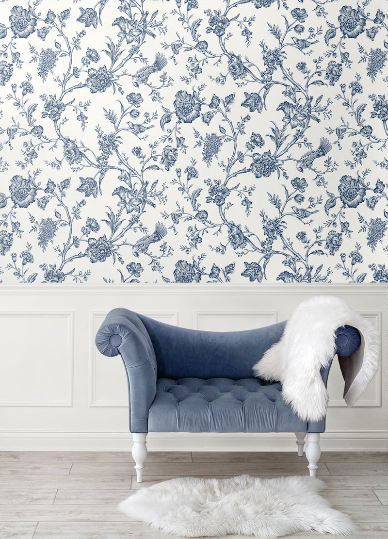 media image for Jasmine Chinoiserie Navy Blue Peel-and-Stick Wallpaper by NextWall 297