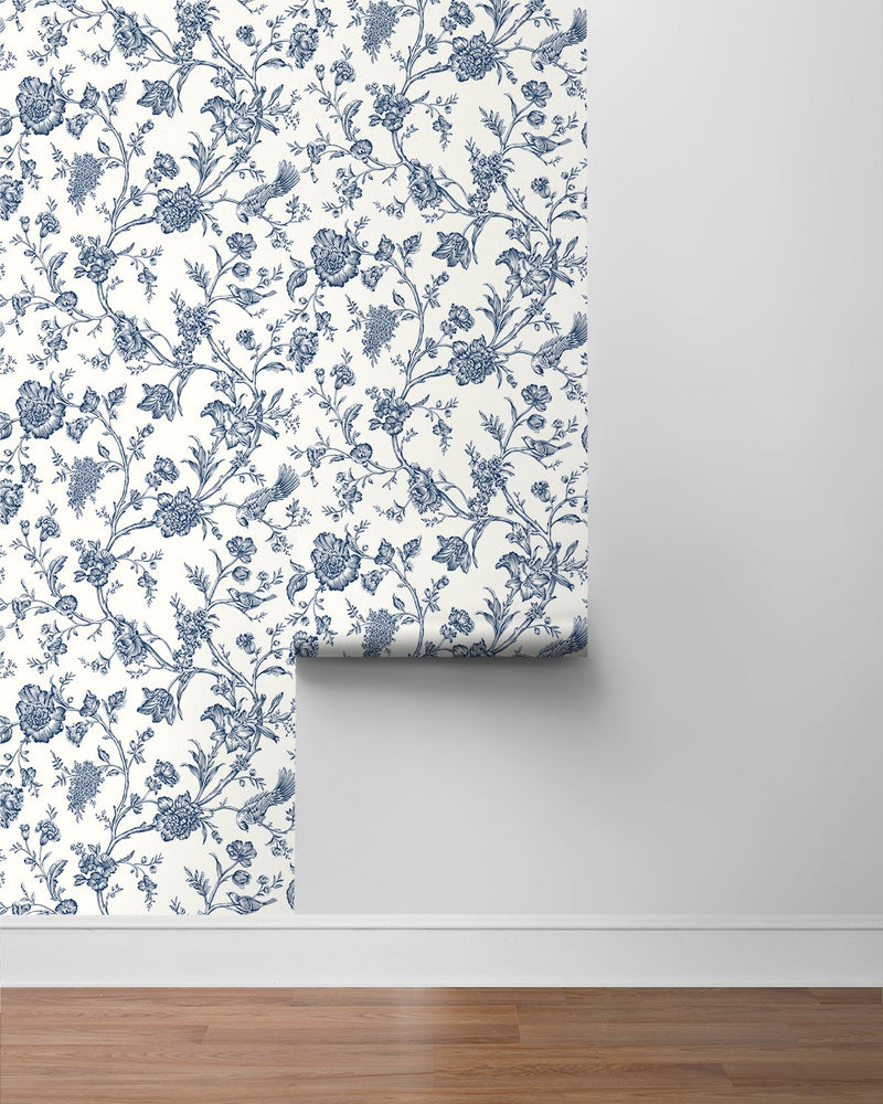 media image for Jasmine Chinoiserie Navy Blue Peel-and-Stick Wallpaper by NextWall 227
