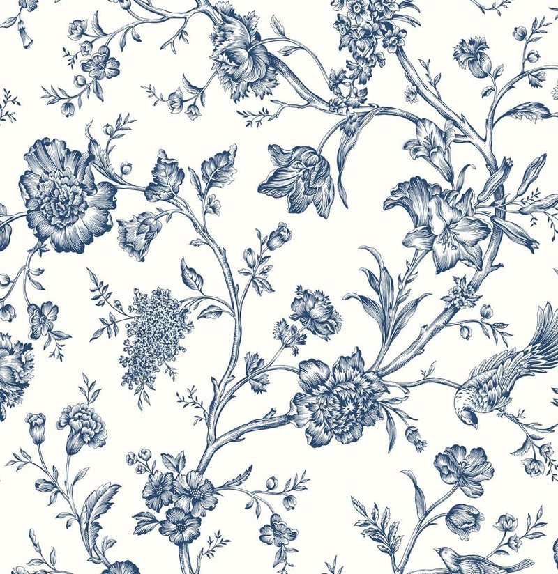 media image for Jasmine Chinoiserie Navy Blue Peel-and-Stick Wallpaper by NextWall 244
