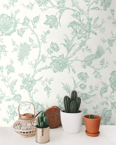 product image for Jasmine Chinoiserie Seaglass Peel-and-Stick Wallpaper by NextWall 30