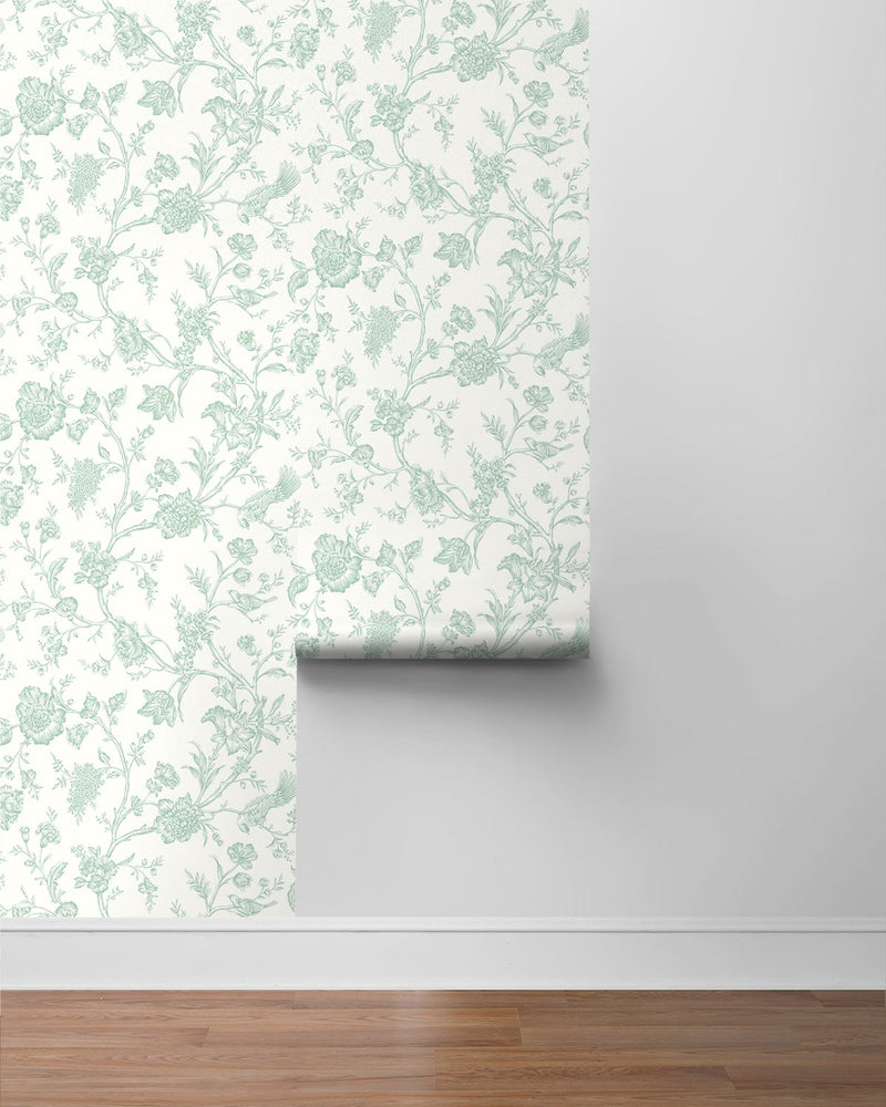 media image for Jasmine Chinoiserie Seaglass Peel-and-Stick Wallpaper by NextWall 269