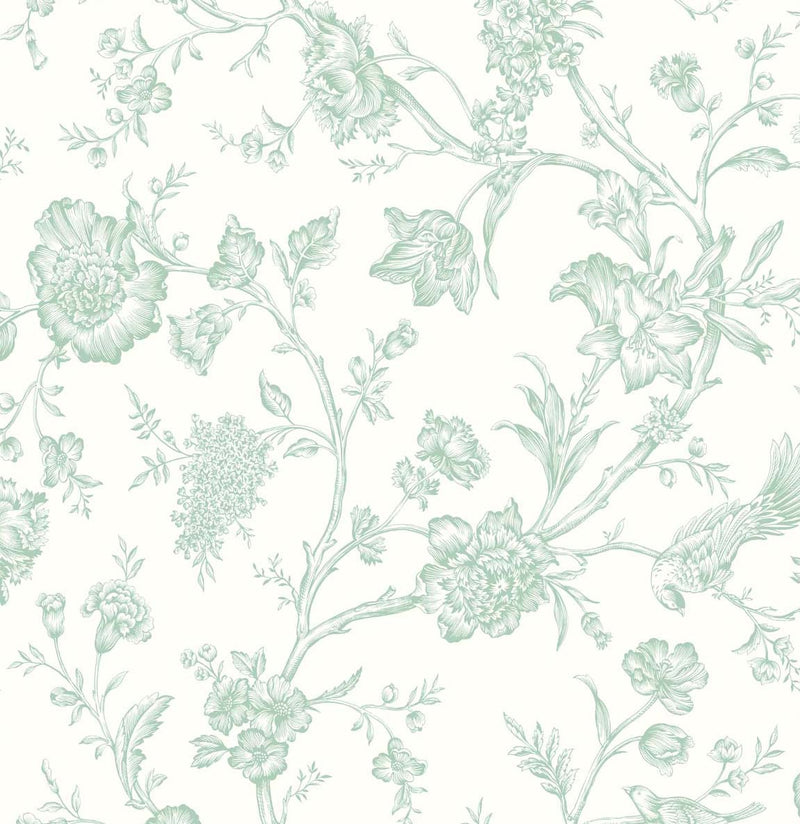 media image for Jasmine Chinoiserie Seaglass Peel-and-Stick Wallpaper by NextWall 294