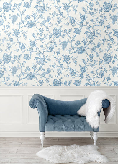product image for Jasmine Chinoiserie Carolina Blue Peel-and-Stick Wallpaper by NextWall 23